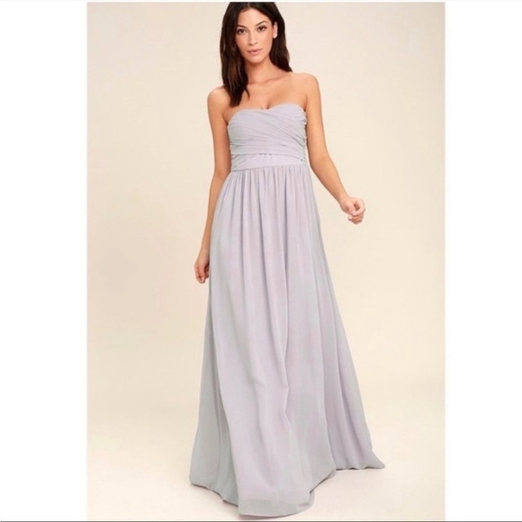 Lulu’s All Afloat Light Grey Strapless Maxi Dress Size Medium - Picture 1 of 11